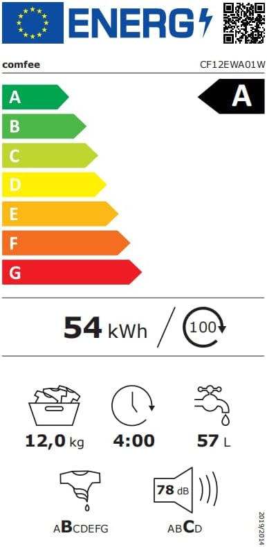 COMFEE' Lave-Linge 12KG Classe A Moteur BLDC 1400RPM Blanc