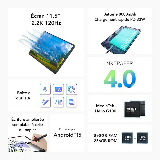 TCL NXTPAPER 11 Plus avec étui Rabattable et Stylet T-Pen, écran NXTPAPER 4.0