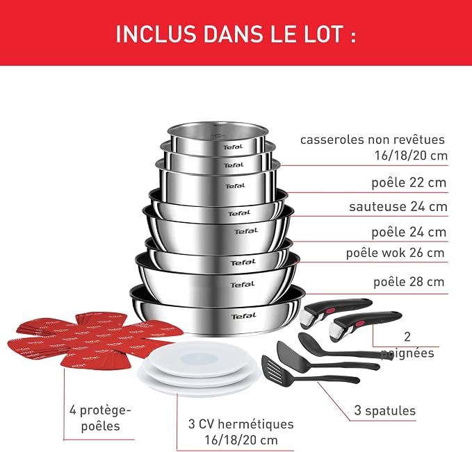 Batterie de cuisine TEFAL Cook Eat 17pcs Ingenio Inox