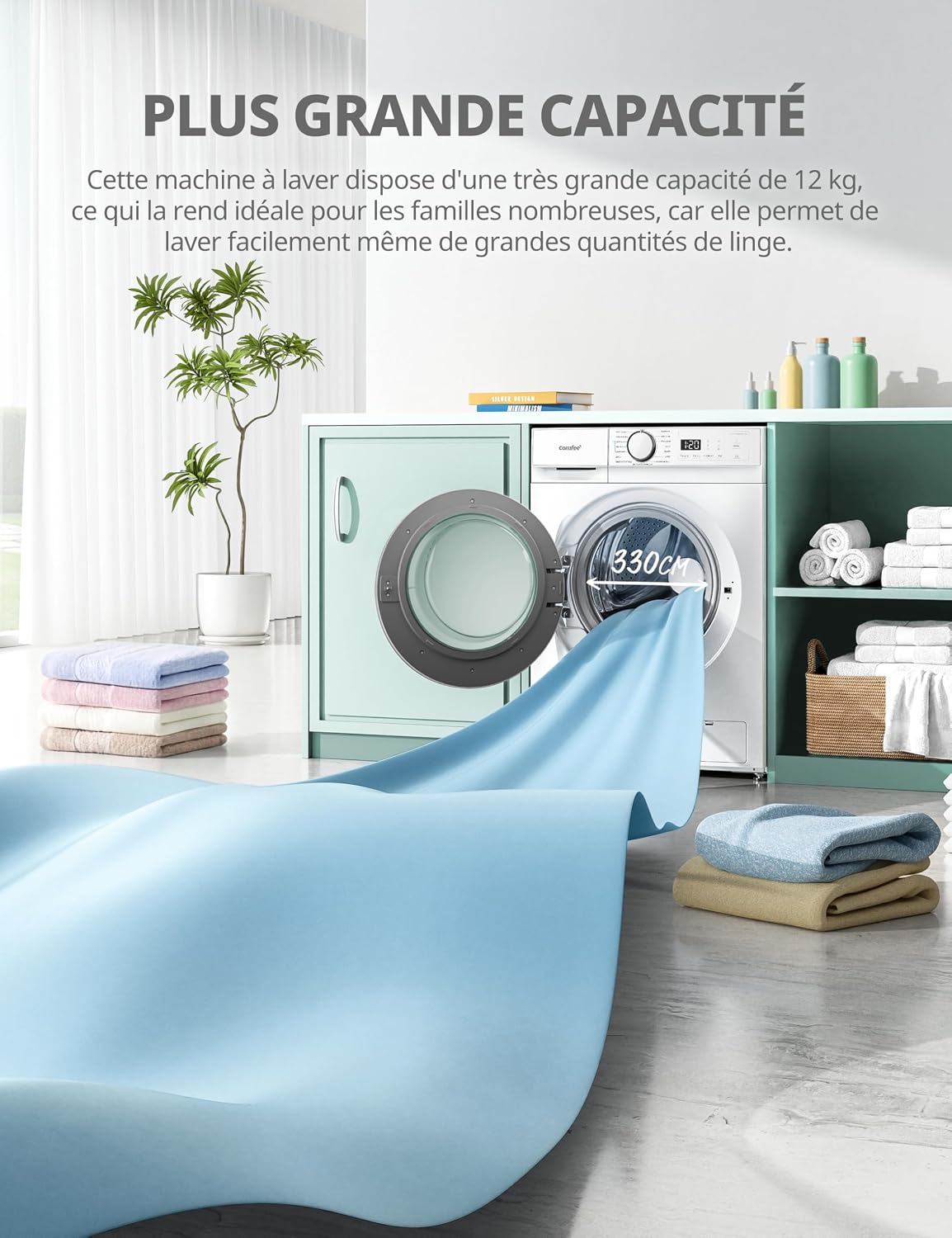 COMFEE' Lave-Linge 12KG Classe A Moteur BLDC 1400RPM Blanc